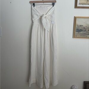 bishop + young Anthropologie Cream Tie Front Jumpsuit Strapless Women Medium NWT
